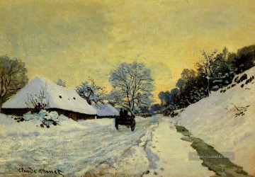  Schnee Malerei - Ein Wagen auf der schneebedeckte Straße mit SaintSimeon Farm Claude Monet